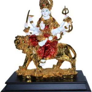 Gold Plated Sherawali Mata Statue Murti Marble Finish Decorative Showpiece - 32 cm  (Gold Plated, White, Gold)